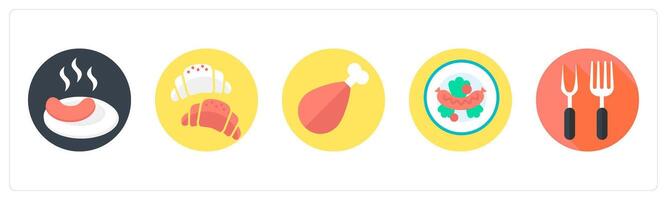 A set of 5 mix icons as sausage, criossant, chicken vector