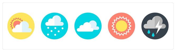 A set of 5 mix icons as cloudy day, snowfall, clouds vector