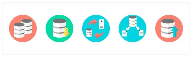 A set of 5 mix icons as server, database, data transfer vector