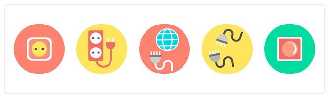 A set of 5 mix icons as socket, global connection, connection vector