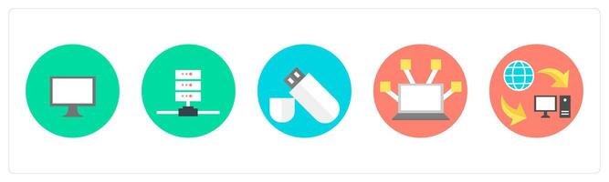 A set of 5 mix icons as computer, server, pen drive vector