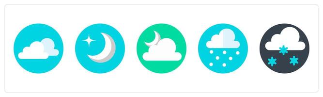A set of 5 mix icons as clouds, half moon, night vector