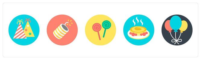 A set of 5 mix icons as celebration, cracker, candies vector