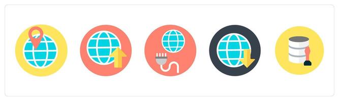 A set of 5 mix icons as global location, globe, global connection vector