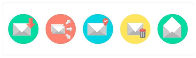 A set of 5 mix icons as mail download, transfer mail, mail location vector