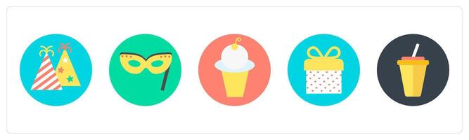 A set of 5 mix icons as celebration, party mask, ice cream vector