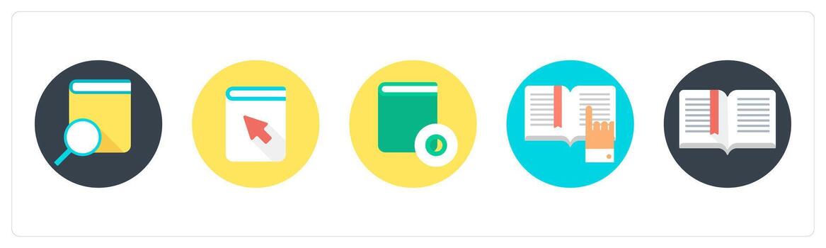 A set of 5 mix icons as book search, click book, book vector