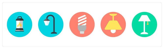 A set of 5 mix icons as lantern, street lamp, led light vector