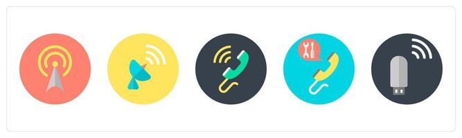A set of 5 mix icons as antenna, satellite, wifi calling vector