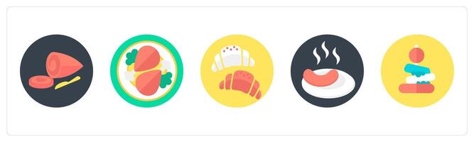 A set of 5 mix icons as chicken slice, chicken, croissant vector