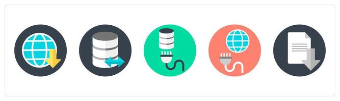 A set of 5 mix icons as globe, server, database vector