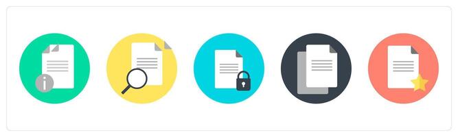 A set of 5 mix icons as document information, search document, document security vector