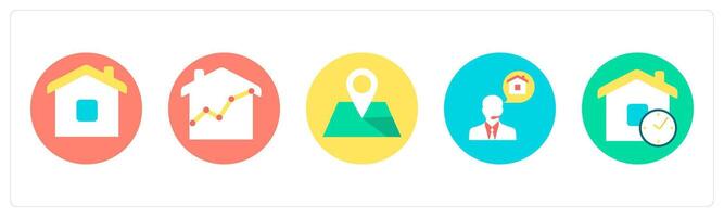 A set of 5 mix icons as real estatel, home statistics, pin vector