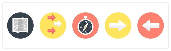 A set of 5 mix icons as map, direction, compass direction vector