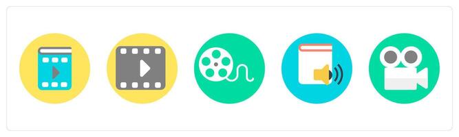 A set of 5 mix icons as file, clip, reel vector