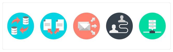 A set of 5 mix icons as data transfer, file transfer, transfer mail vector