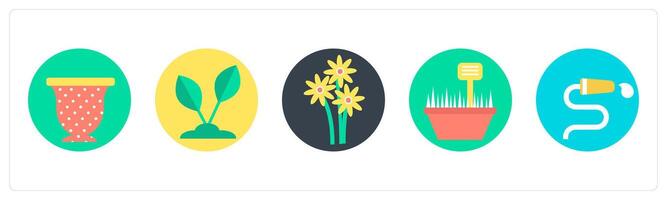 A set of 5 mix icons as plant, flower, cactus vector