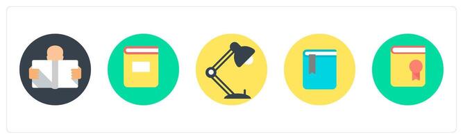 A set of 5 mix icons as book reading, book, study lamp vector