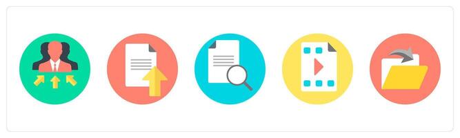 A set of 5 mix icons as business manager, upload document, search content vector