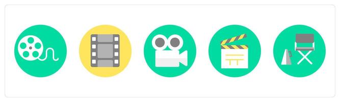 A set of 5 mix icons as reel, clip, camera vector