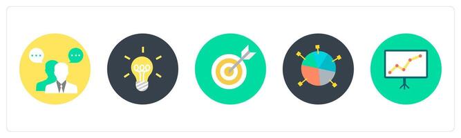 A set of 5 mix icons as business conversation, idea, target vector