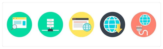 A set of 5 mix icons as search webpage, server, global webpage vector