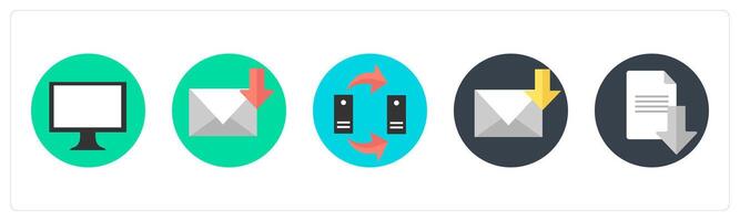 A set of 5 mix icons as computer, download mail, data transfer vector
