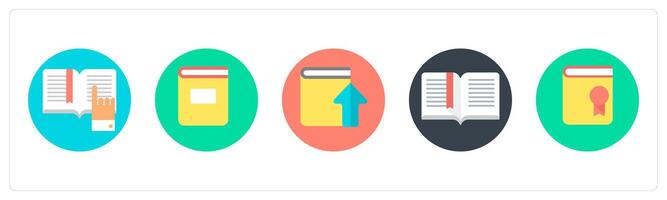 A set of 5 mix icons as book reading, book, upload book, bookmark vector