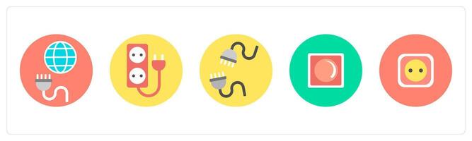 A set of 5 mix icons as global connection, socket, connection vector