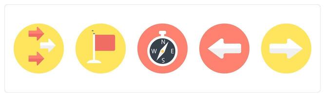 A set of 5 mix icons as direction, destination, compass direction vector