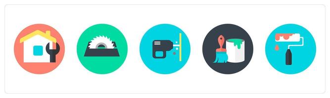 A set of 5 mix icons as home repair, cutter machine, drilling vector