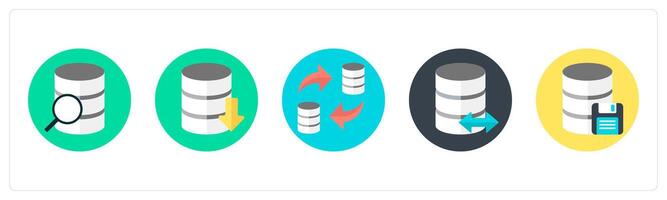A set of 5 mix icons as data search, database, data transfer vector