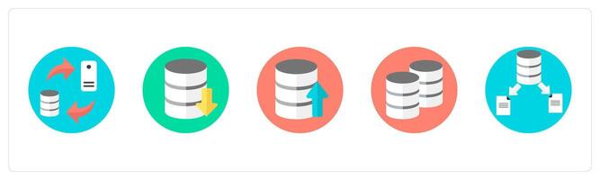 A set of 5 mix icons as data transfer, database, upload database vector
