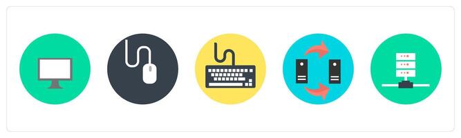A set of 5 mix icons as computer, mouse, keyboard vector