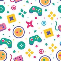 seamless pattern with colorful game controllers and other items vector