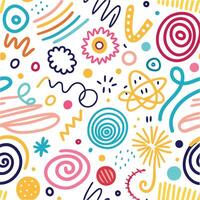 seamless pattern with colorful doodles and shapes vector