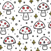 a pattern with mushrooms and leaves vector