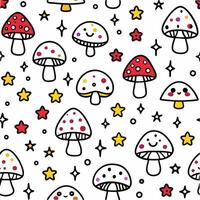 a seamless pattern with mushrooms and stars vector