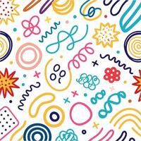 seamless pattern with colorful doodles and shapes vector