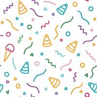 a colorful party pattern with confetti and ice cream cones vector