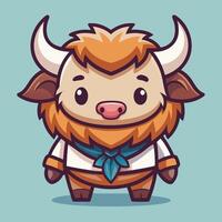 cartoon character of a cute buffalo with a bow tie vector