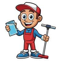 a cartoon man with a mop and a paper vector