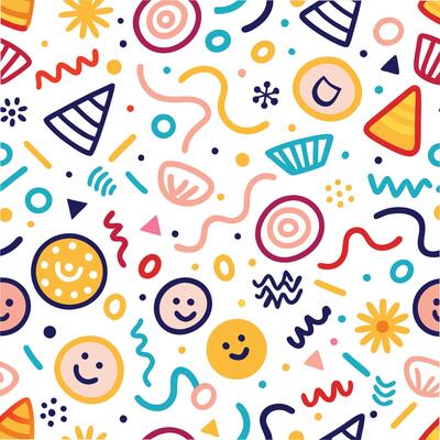 seamless pattern with colorful objects and shapes