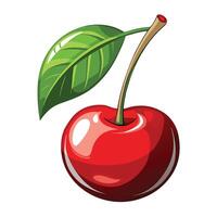a red cherry with green leaf on a white background vector