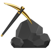 3d icon of a chunk of black rock and a pickaxe mining it png