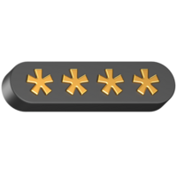3d icona di un' nero parola d'ordine ingresso scatola con oro stelle dentro png