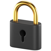 3d icon of a black and gold padlock with a keyhole in the center png