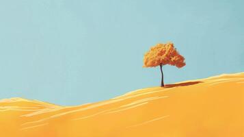 Solitary tree on golden hill against clear sky photo