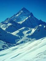 Majestic snow-covered mountain peaks under clear blue sky photo