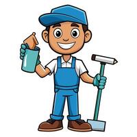 a cartoon man holding a paintbrush and a paint can vector